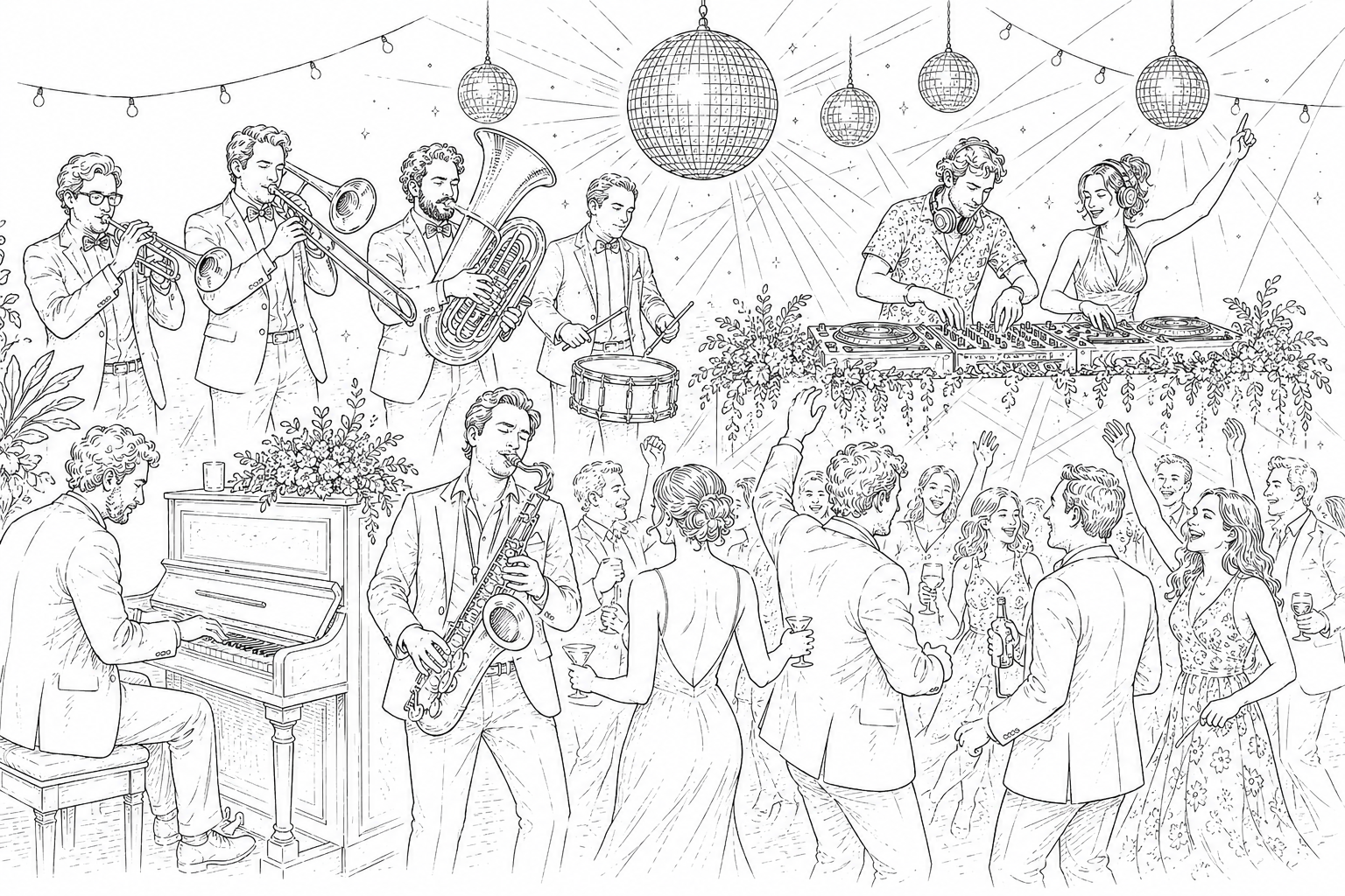 Evening music and dancing illustration